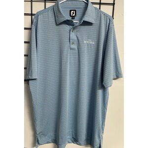 FJ FootJoy Polo Shirt Mens Size Large Blue White Striped Golf Buttons